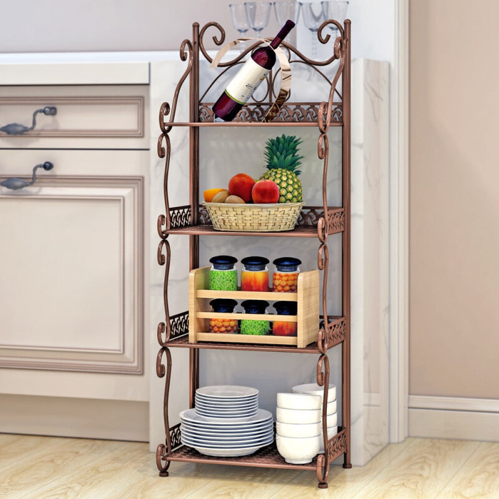 SUOERNUO Z674 4-Layers Storage Rack Wrought Iron Bathroom Kitchen Shelf White/Brown - White - Image 2