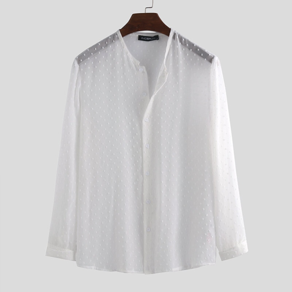 Mens Fashion Breathable Long Sleeve Solid Color Casual Shirts - 3XL Black