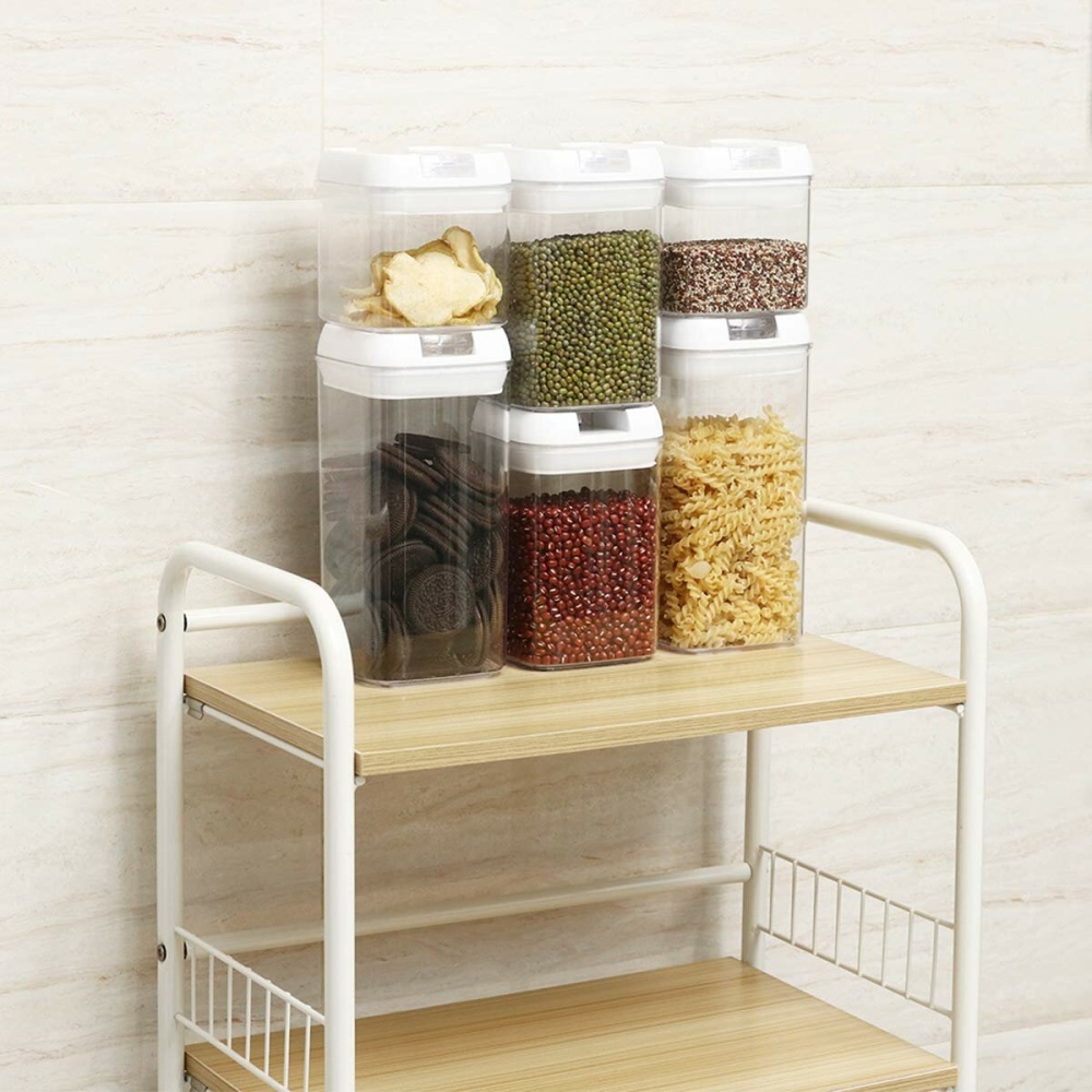 SAWAKE 6PCS Tight Food Storage Container Set Plastic Food Storage Container Clear Rice Box Refrigerator Organizer Tea Bean Grain Case - White - Image 2