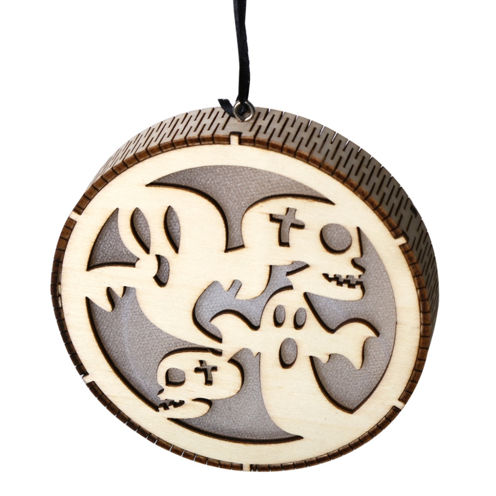 LED Wooden Hollow Light Round Shape Hanging Pendant Holiday Party Decorative Night JM01492