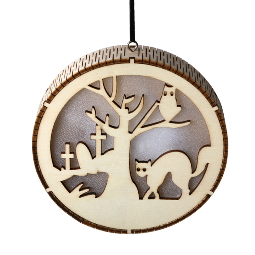 LED Wooden Hollow Light Round Shape Hanging Pendant Holiday Party Decorative Night JM01490