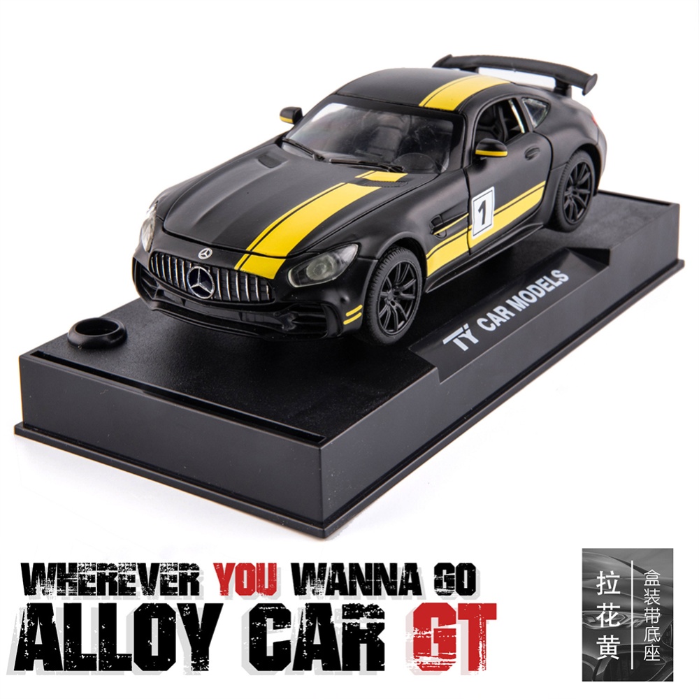 Alloy Simulation 1:32 GT Off-road Sports Car Model Ornaments Collection Engine Sound Lights Force Control Children Pull-back Toys Black yell - Image 2