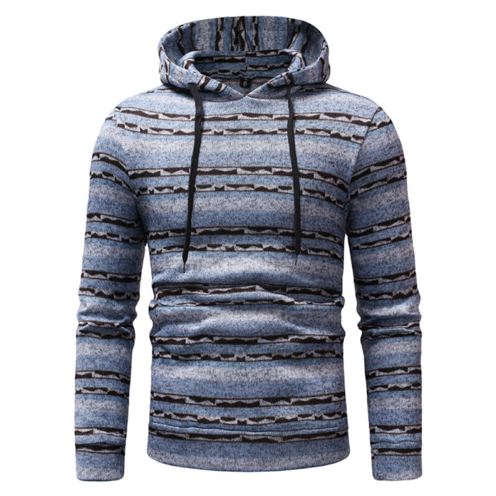 Mens Casual Striped Hooded - XL Blue - Image 2