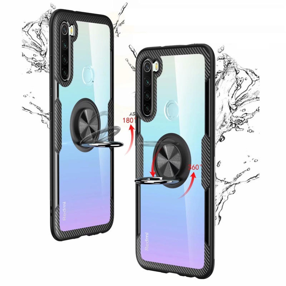 For Xiaomi Redmi Note 8 Case  360° Adjustable Ring Holder Anti-slip Shockproof Transparent TPU Protective Case Non-original - Black - Image 2