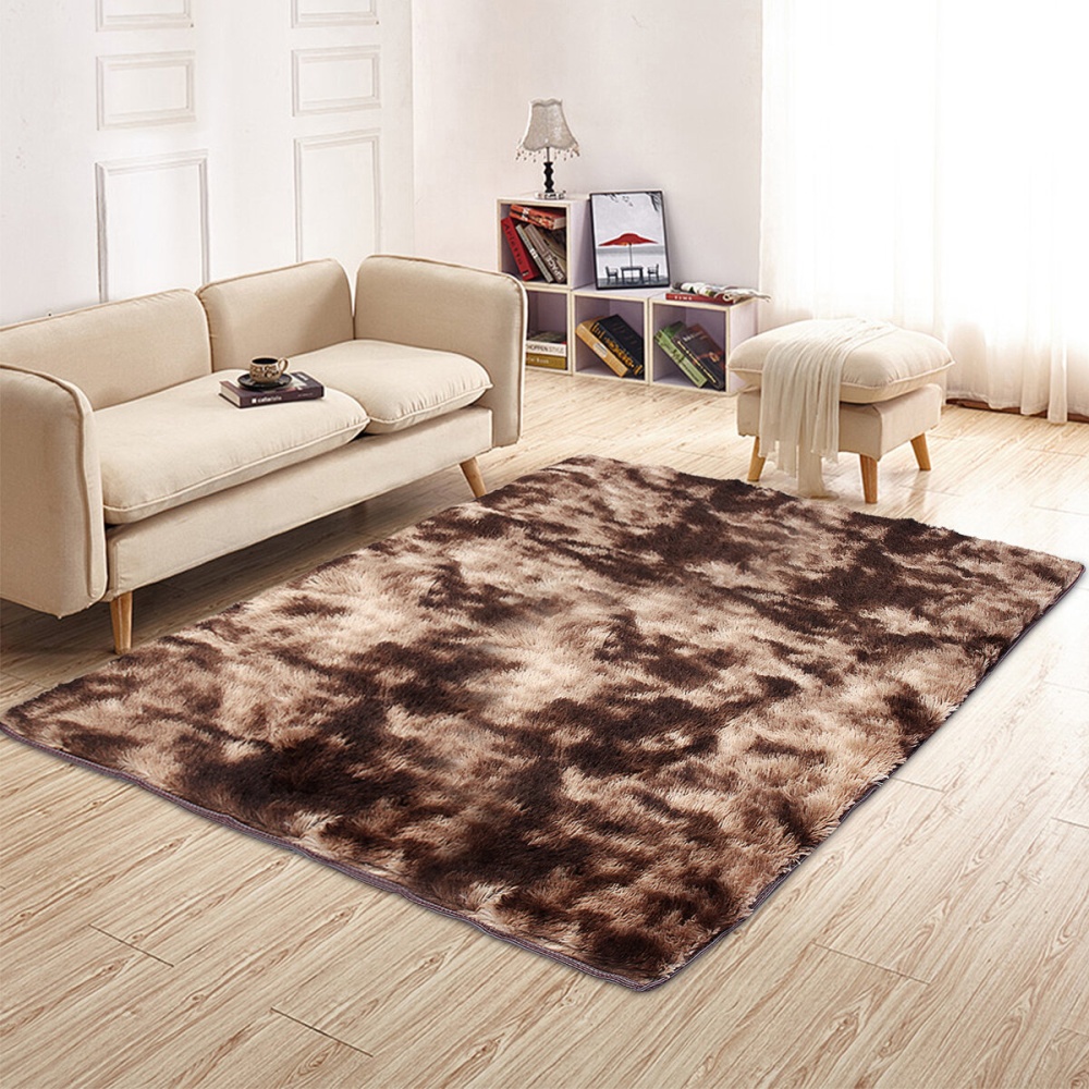 Washable Long Hair Tie Dye Gradient Carpet Non-slip Bedside Blanket Breathable Coffee Table Mat For Living Room Bedroom Balcony - Light Grey 100*160c - Image 2