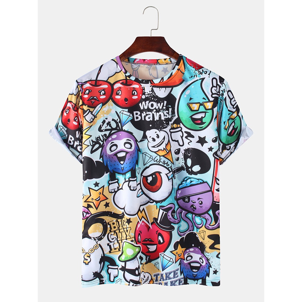 Cute Cartoon Print Casual Round Neck Short Sleeve T-Shirts - Colorful 2XL