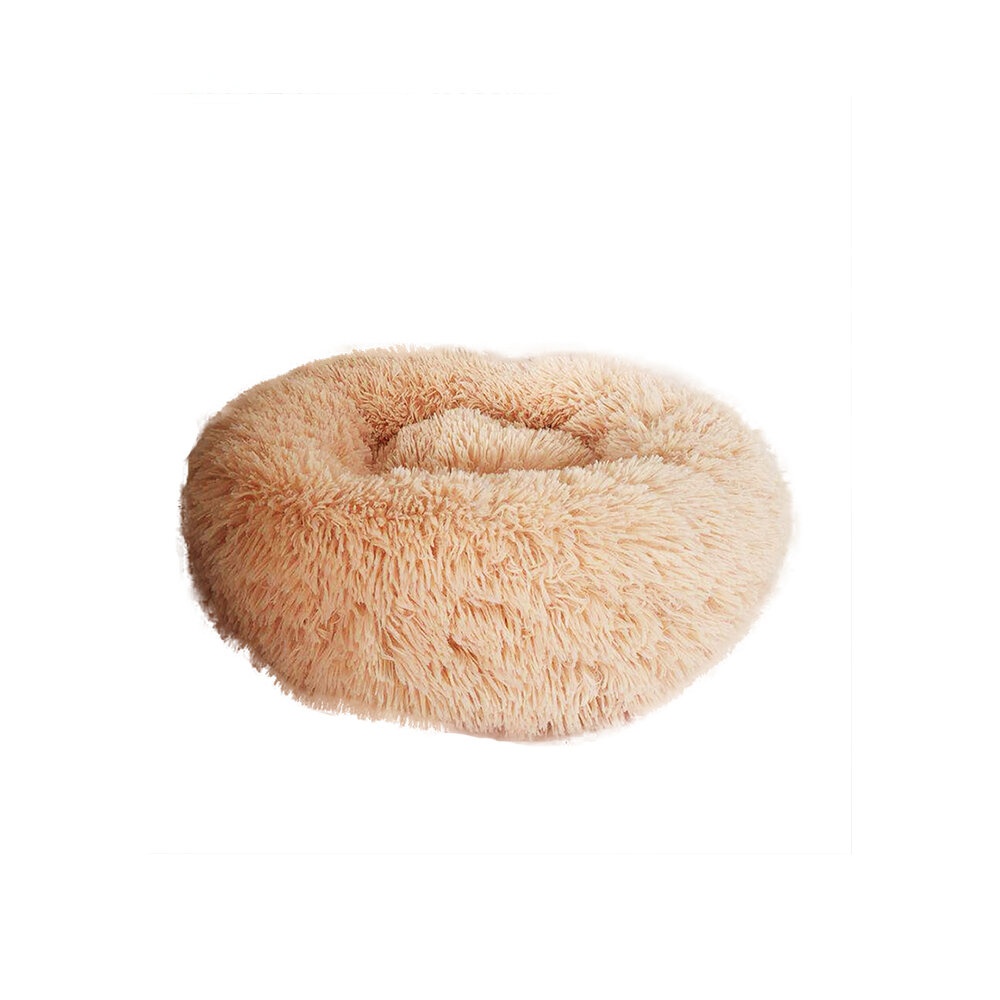 Beige Round Removable Plush Doghouse Sofa Bed Warm Dog Mat Non-slip Washable Pet Mat - 50cm