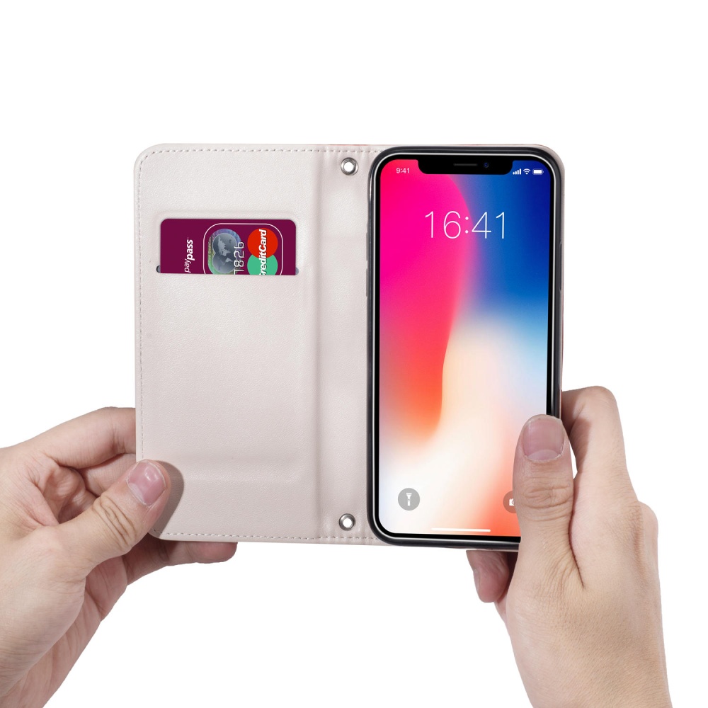 Premium Magnetic Flip Card Slot Kickstand Protective Case For iPhone X - Black - Image 2