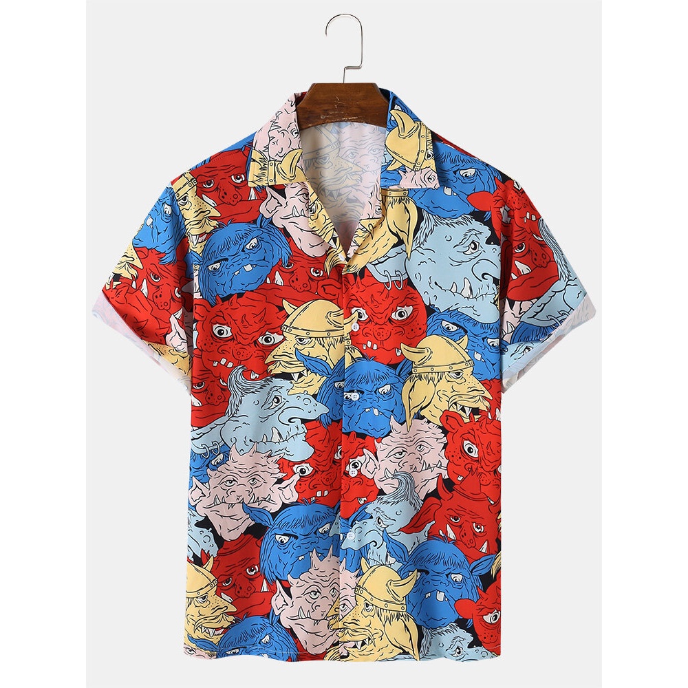 Mens Funny Animal Cartoon Casual Shirts - Red L