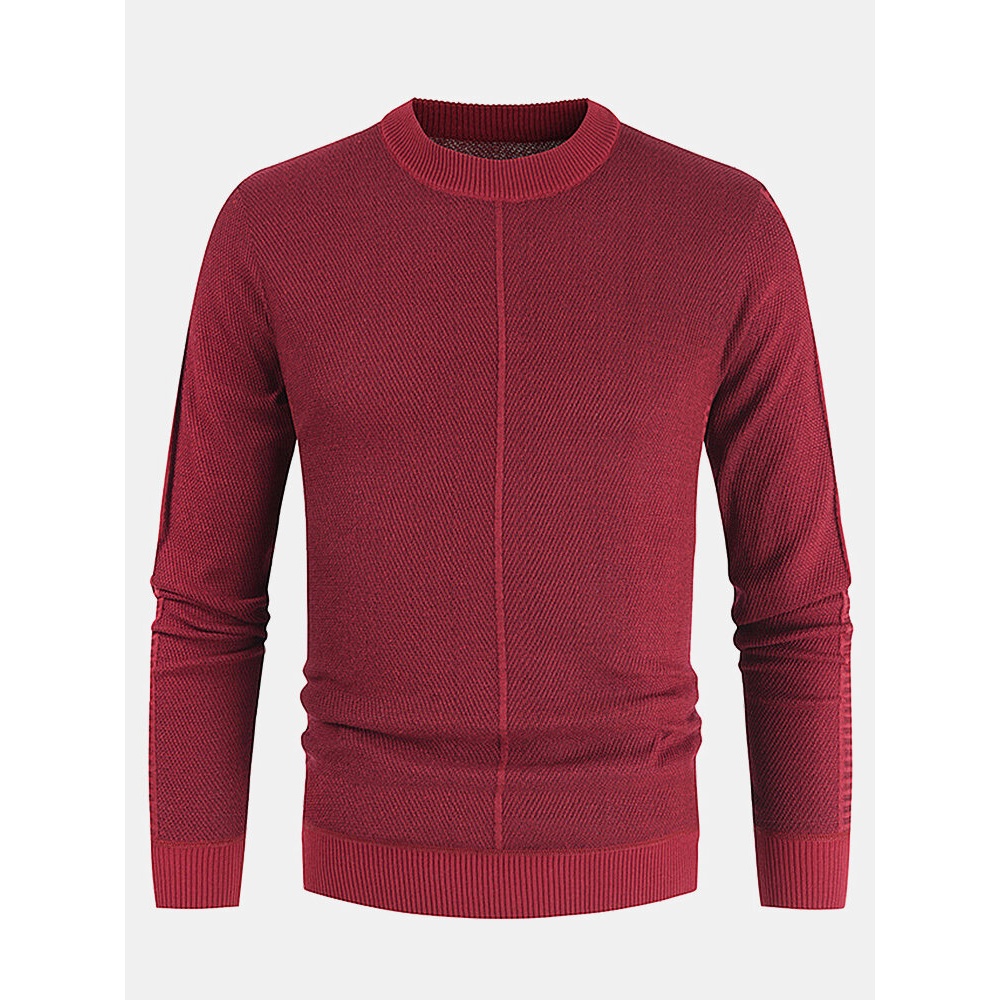 Mens Basic Solid Color Crew Neck Winter Casual Knitted Pullover Sweater - M Wine Red
