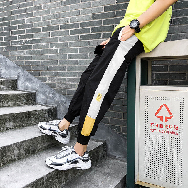 Men's Trousers Trend Season Thin Section Cotton And Linen Loose Nine Points Sports Casual Pants Students Wild Overalls - L 707 black - Image 2