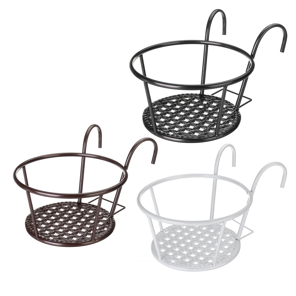 Balcony Hanging Flower Stand Outdoor Plant Iron Rack Stands Metal Flowers Shelf - Black