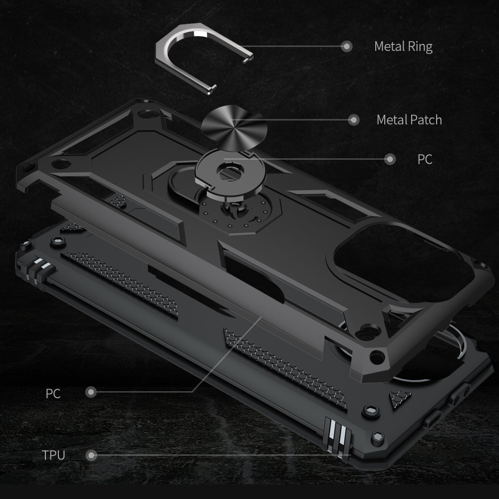 for Xiaomi Mi 11 Lite Case Armor Bumpers Shockproof Magnetic with 360 Rotation Finger Ring Holder Stand PC Protective Case Non-Original - Black - Image 2