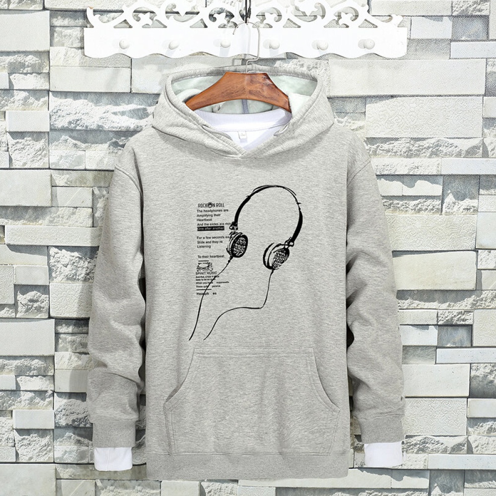 Stylish Printing Brushed Long Sleeve Pullover Warm Cotton Sweatshirt For Men - 3XL Light Gray - Image 2