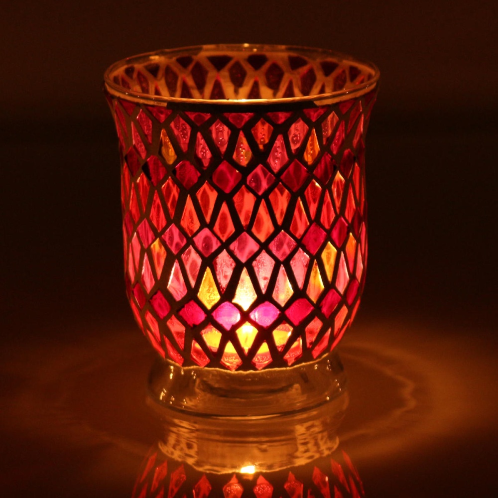 Colored Glass Wind Light Tealight Candle Tealight Candle Holder - A