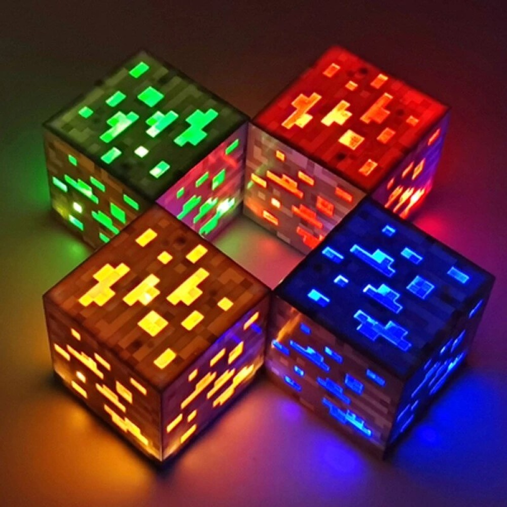 Rechargeable Ore Night Light Creative Minecraft Torch Game Lamp Children's Model Toy Home Bedroom Decoration LED Lamp - Green - Image 2