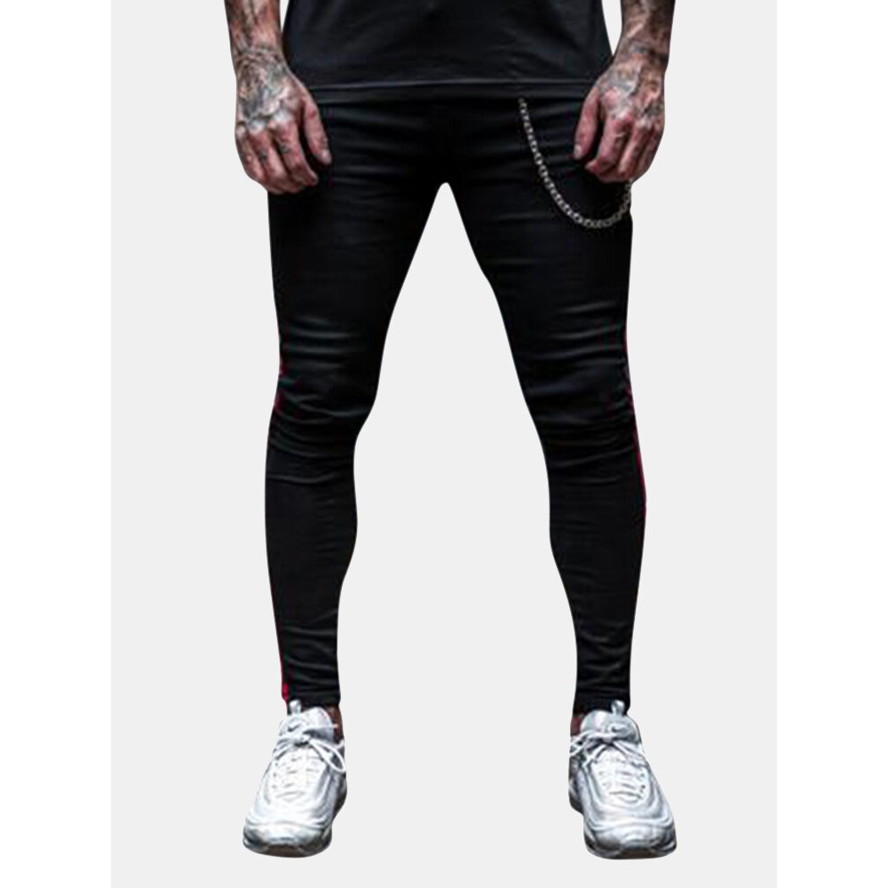Mens Sport Breathable Stripe Slim Casual Pants - XL Black