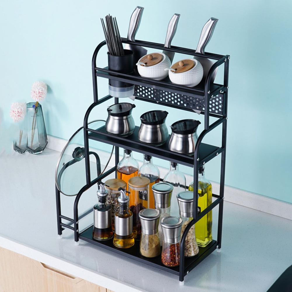 SHENGRONGDA 635 Three Tiers Kitchen Storage Shelf Cupboard Table Topp Free Standing Spice Rack Bottle Holder - type1 - Image 2