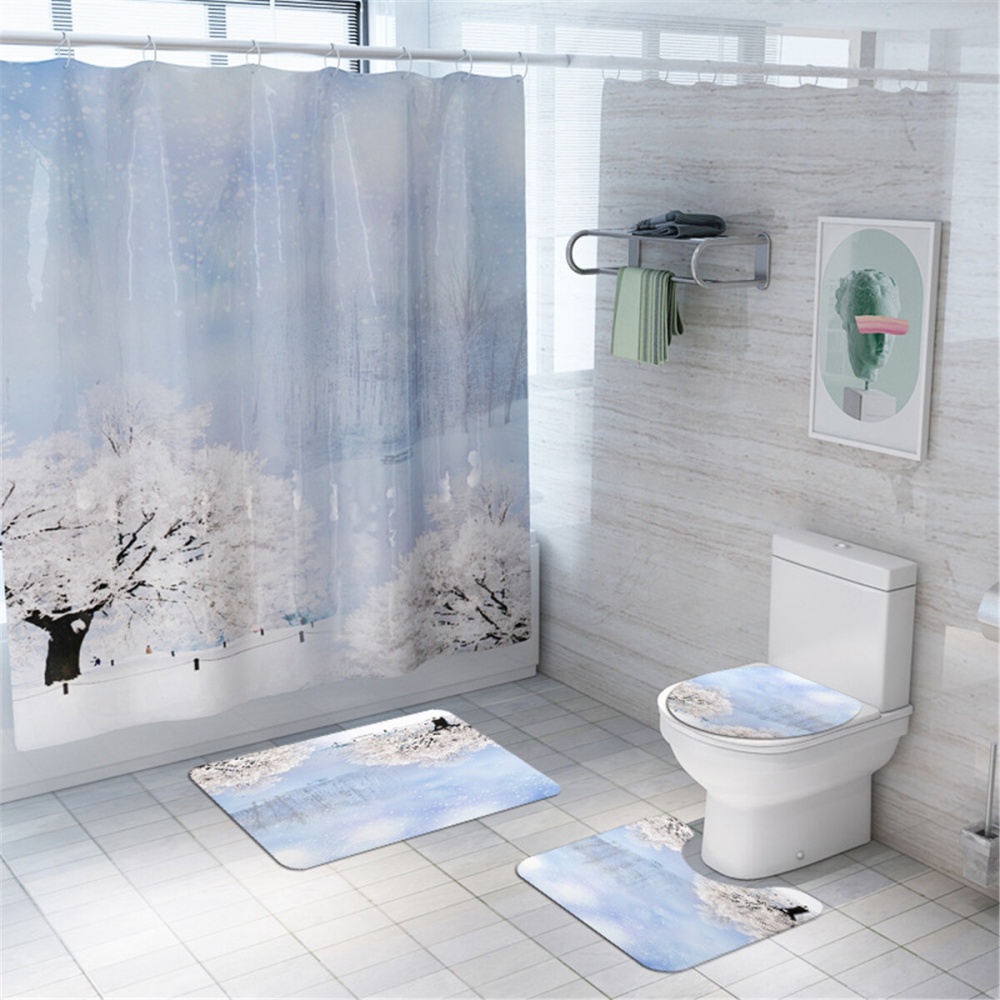 Shower Curtain Winter Landscape Paint Mat Decorative Waterproof Polyester Fabric Bathroom Curtain Set for Home Bath Decor - .A - Image 2