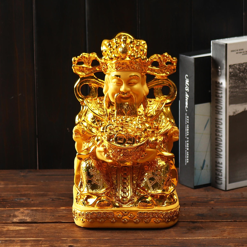 Wealth Gold Plating Statue Wencaishen Feng Shui Ornament Decorations Mascot Bring More Wealth for You - Red