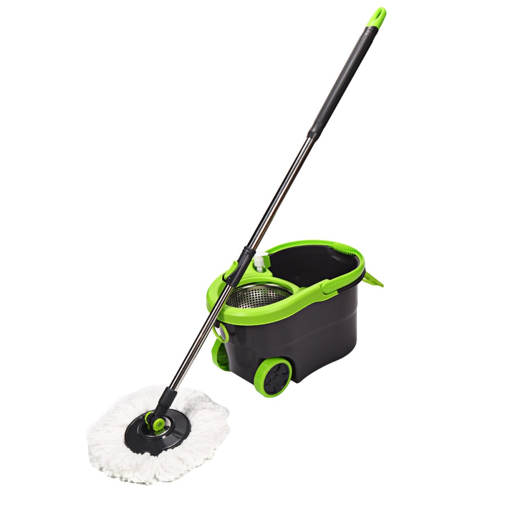 360° Rotating Spin Floor Mop Bucket Set 2 Microfiber Head Cleaning System Tool - Image 2