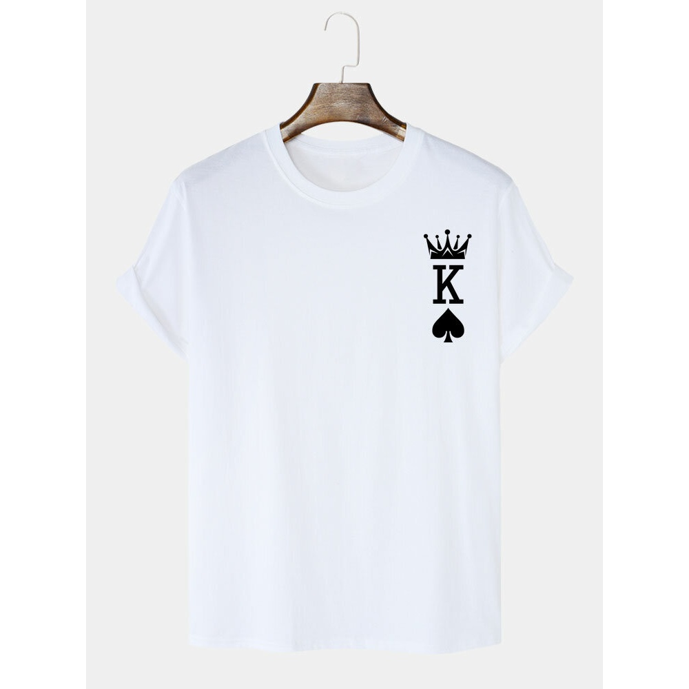 Mens 100% Cotton Crown King Of Spades Poker Print T-Shirts - Black S