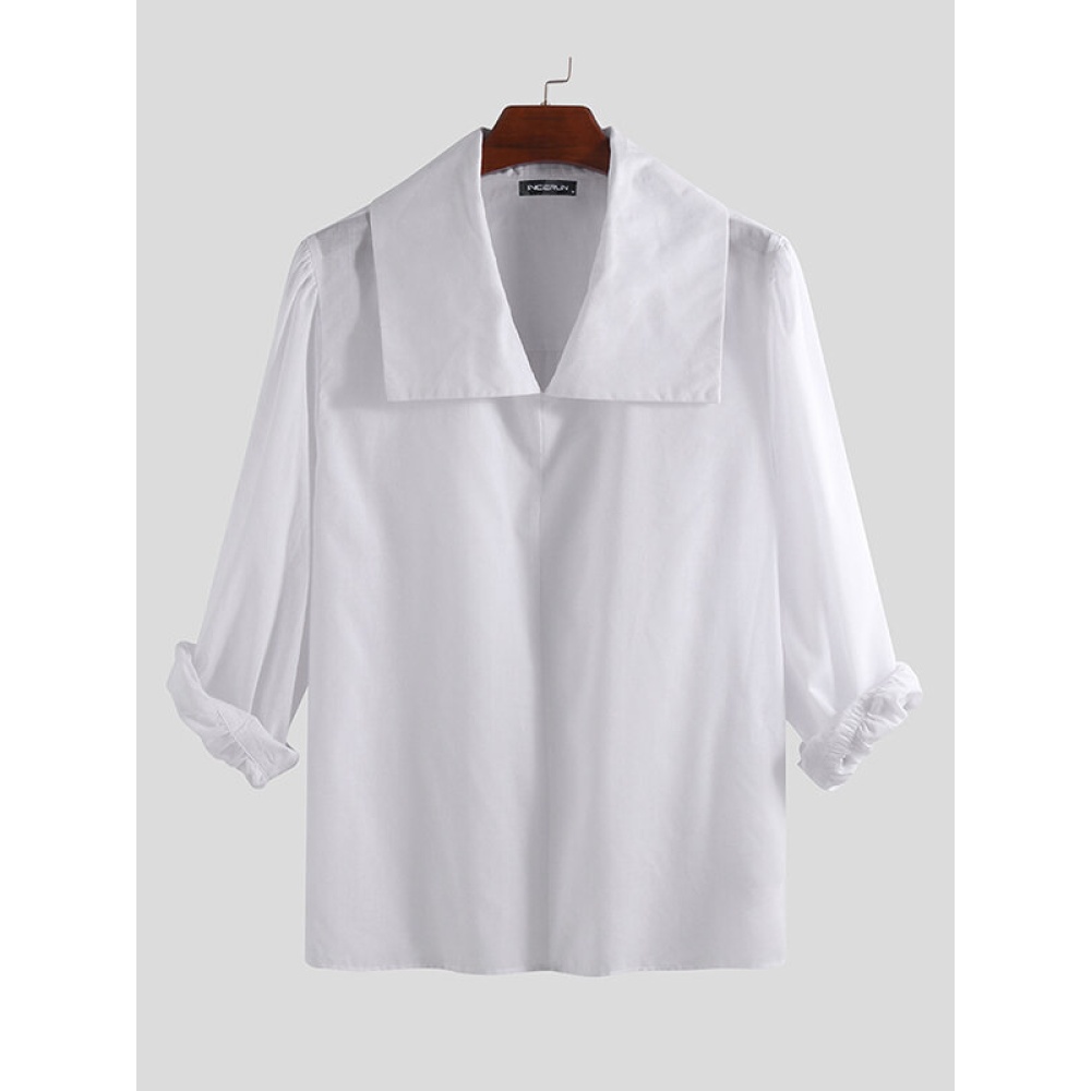 Men Medieval Ruffle Front Shirt Tops Party Stage T Shirt Fancy Dress Costume Top - S Grey