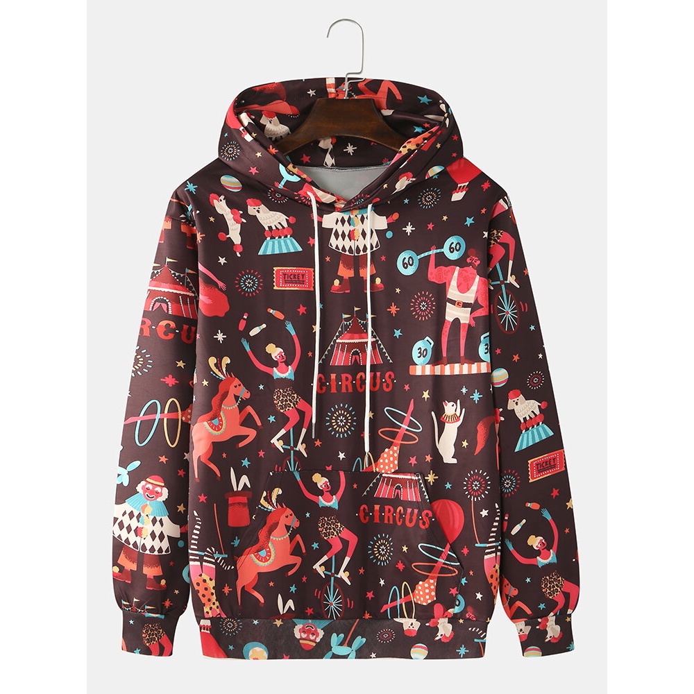 Funny Cartoon Animal & Figure Print Long Sleeve Drawstring Hoodies For Men - M Brown