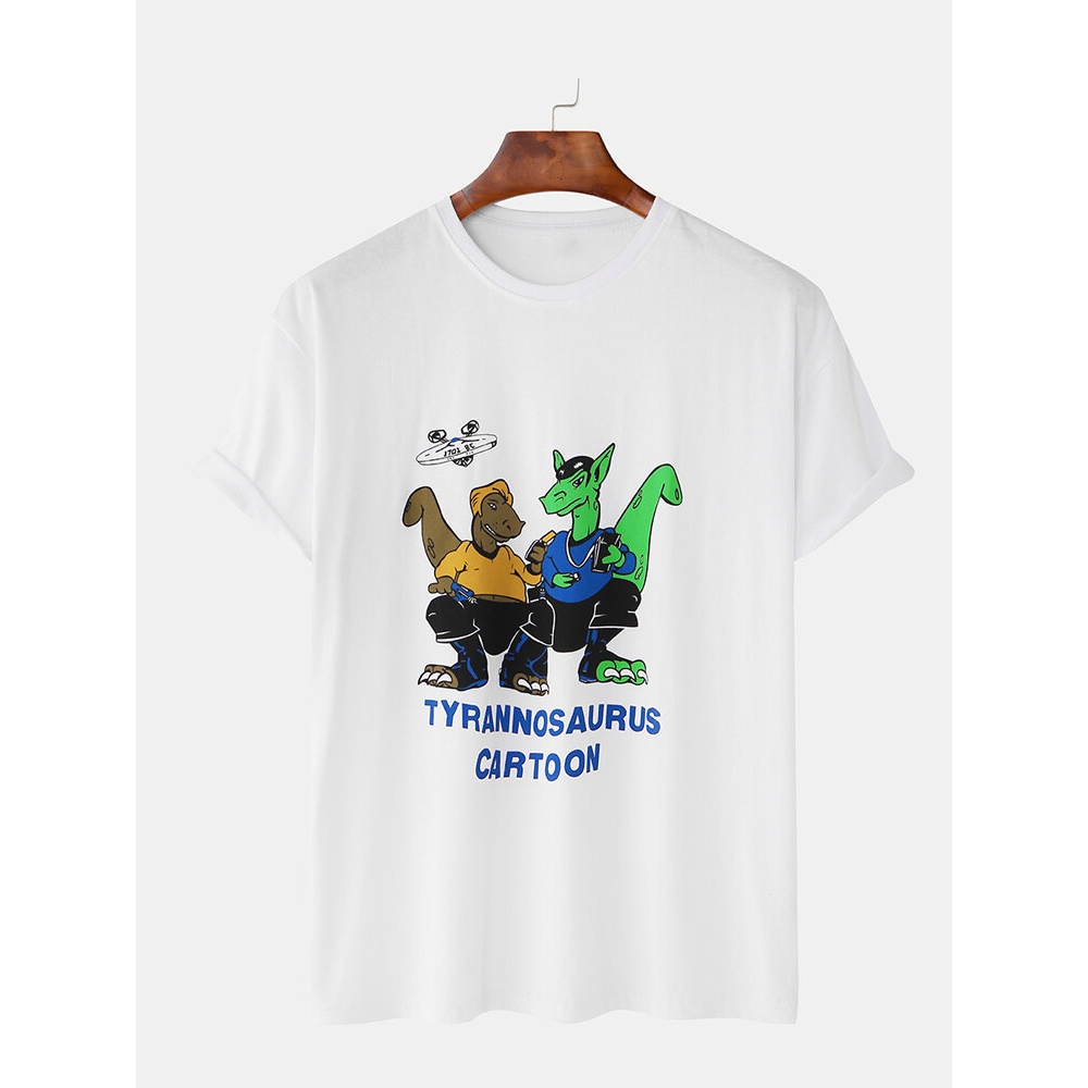 Mens New Cartoon Pattern Printing Crew Neck Short Sleeved T-Shirts - Grey XL