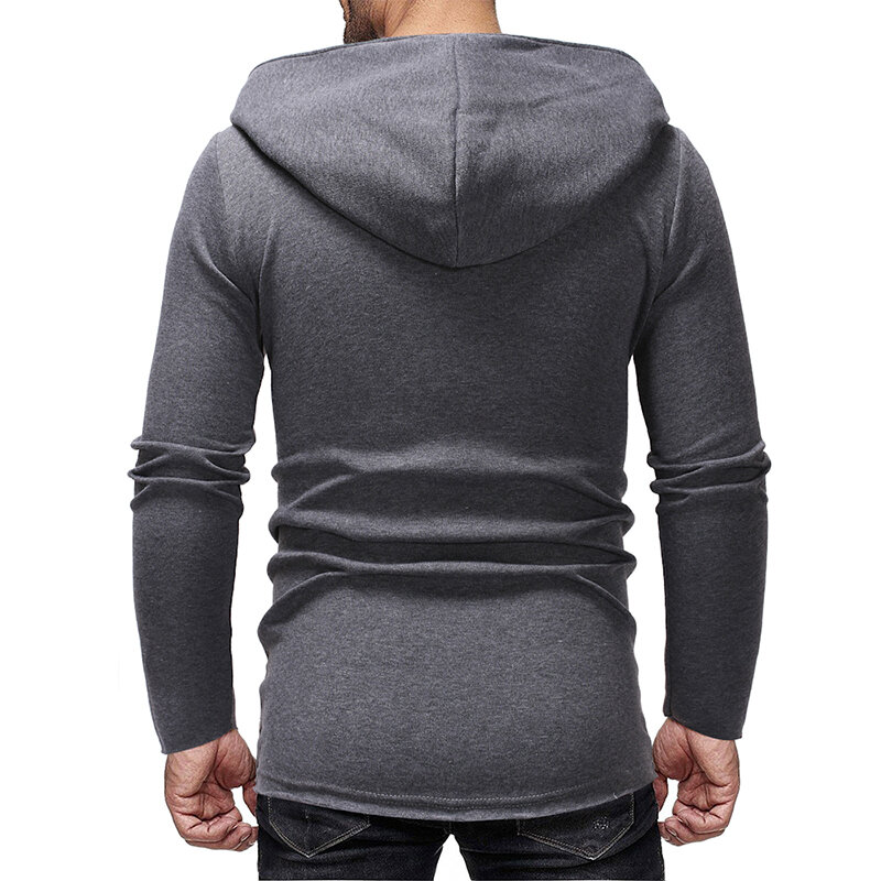 Men's Breathable Stitching Solid Color Long Sleeve Hooded Cardigan Sweatshirt - M Light Gray - Image 2