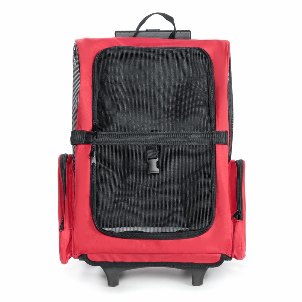 Pet Trolley Case Pet Backpack Two Side Pocket Zipper Design Adjustable Drawbar for Easy Carrying Pets More Free - Red - Image 2