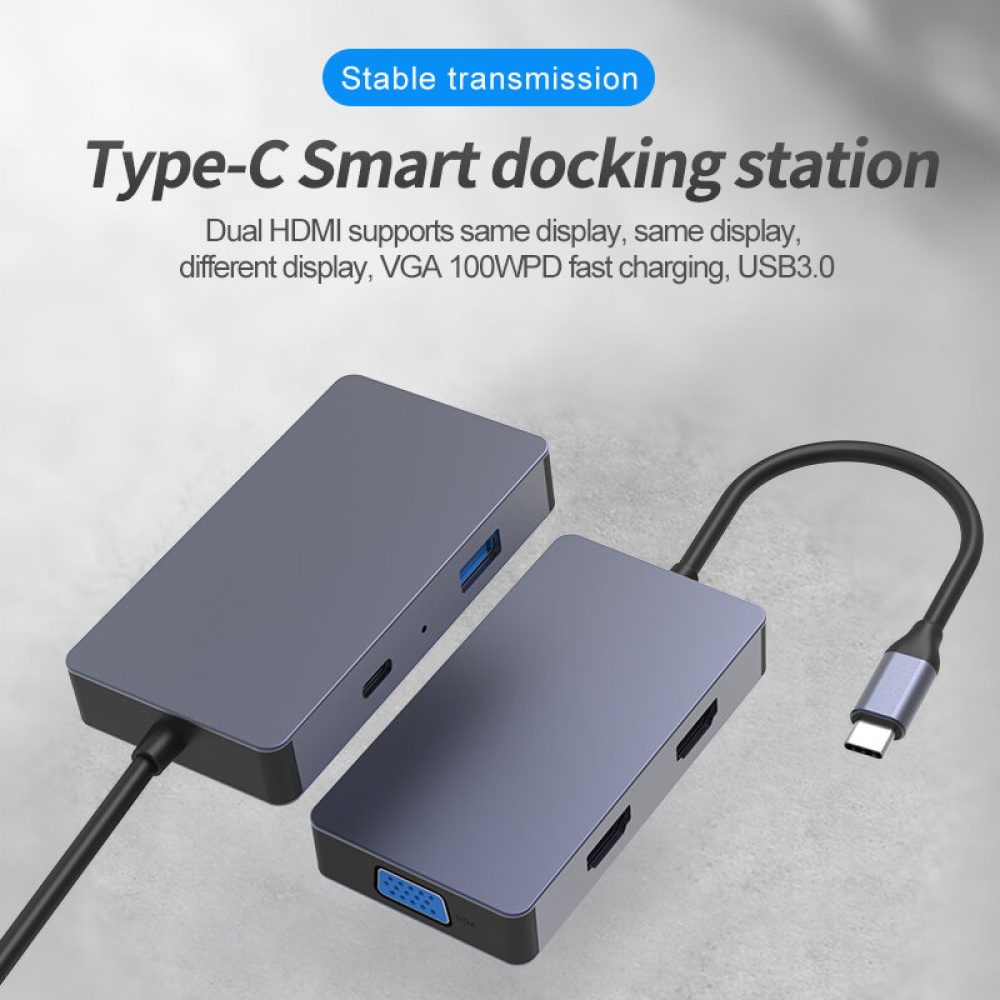 Blueendless 5 In 1 Triple Display USB-C Hub Docking Station Adapter With USB 3.0 / Dual HDMI 4K HD Display / 1080P VGA / 100W Type-C PD Charging - Image 2