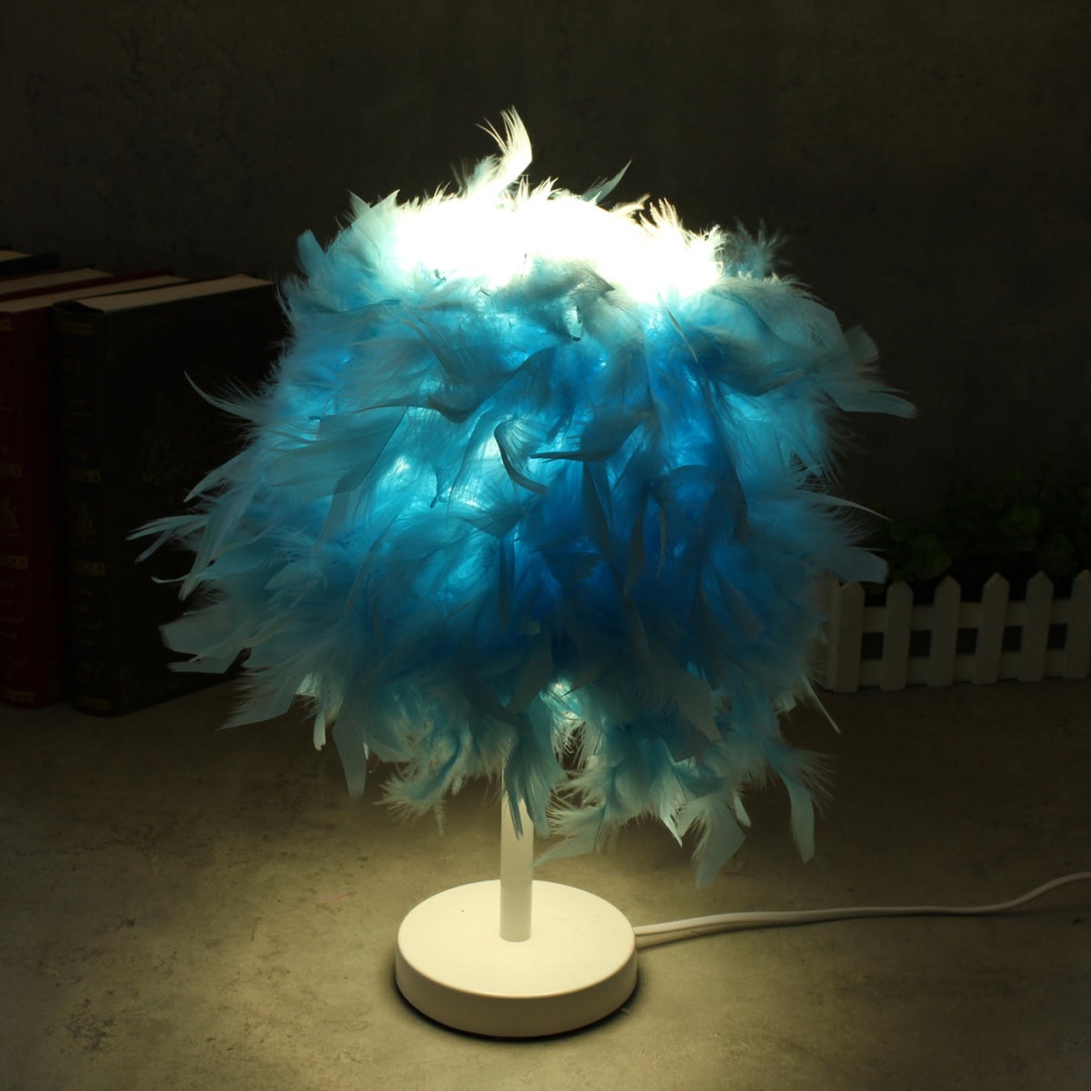 Colorful Feather Shade Table Lamp Bedside Desk Lamp Night Light Home Decor Gifts - Pink
