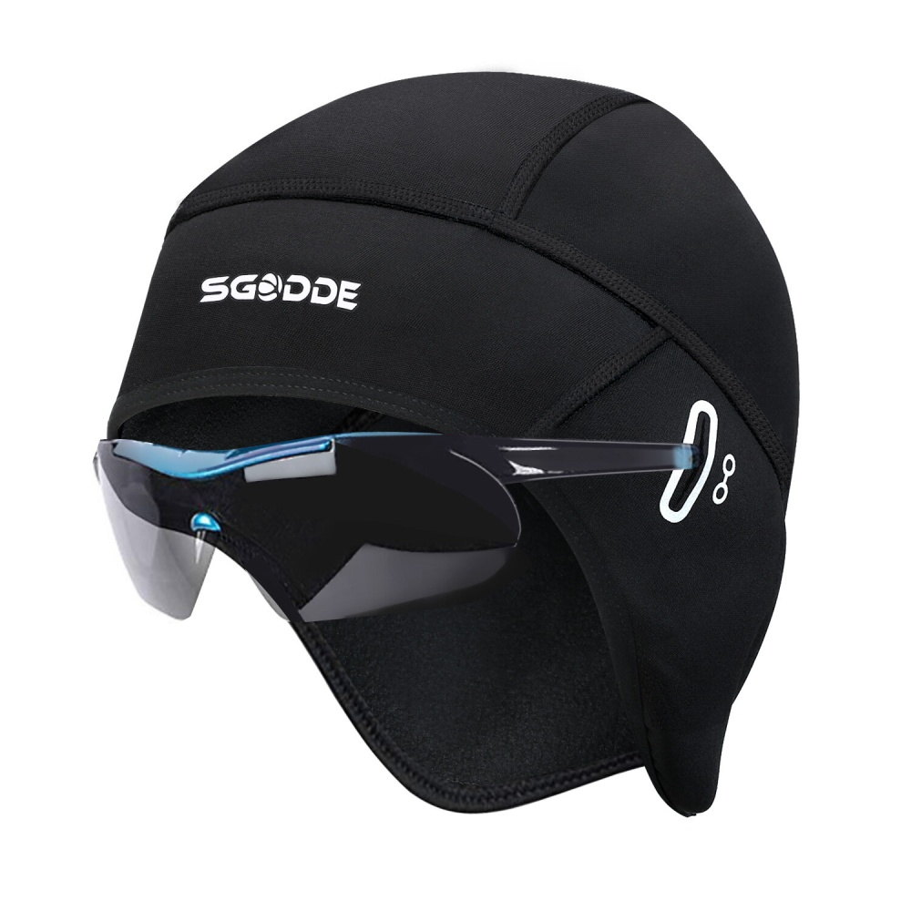 SGODDE Cycling Caps Winter Man Woman Sport Fleece Hats Windproof Thermal Bicycle Head-wear Running Skiing - Black