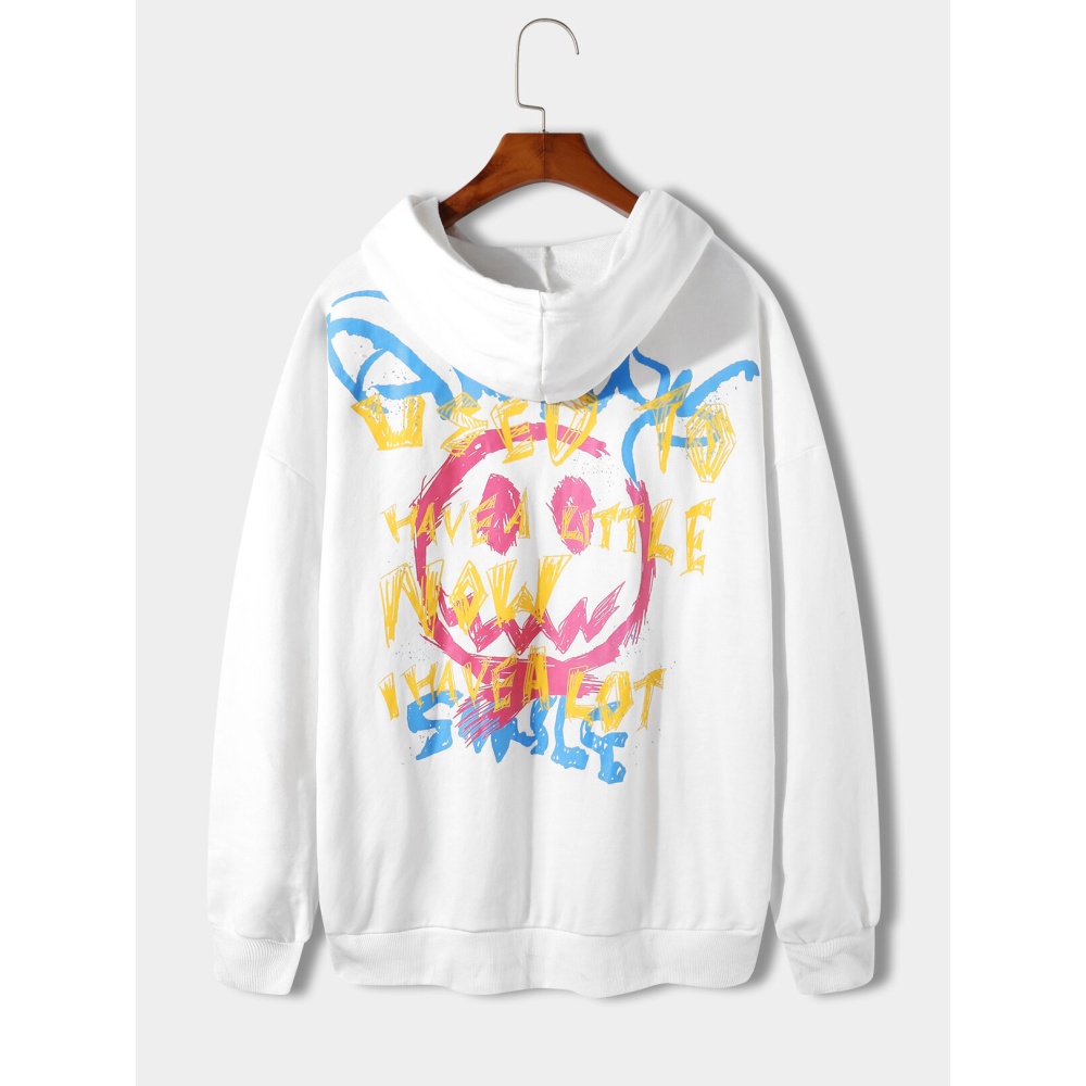 Men Funny Smile Graffiti Hoodie - White S