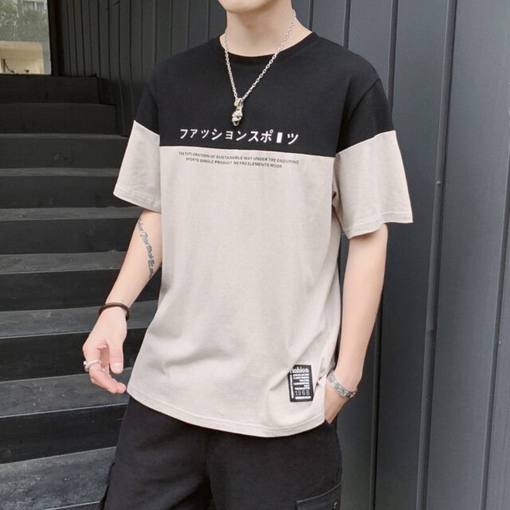 Short-sleeved T-shirt Men's Men's Season New Student Trend Half-sleeved Fashion Loose Casual Bottoming Shirt Men's T-shirt - L Black