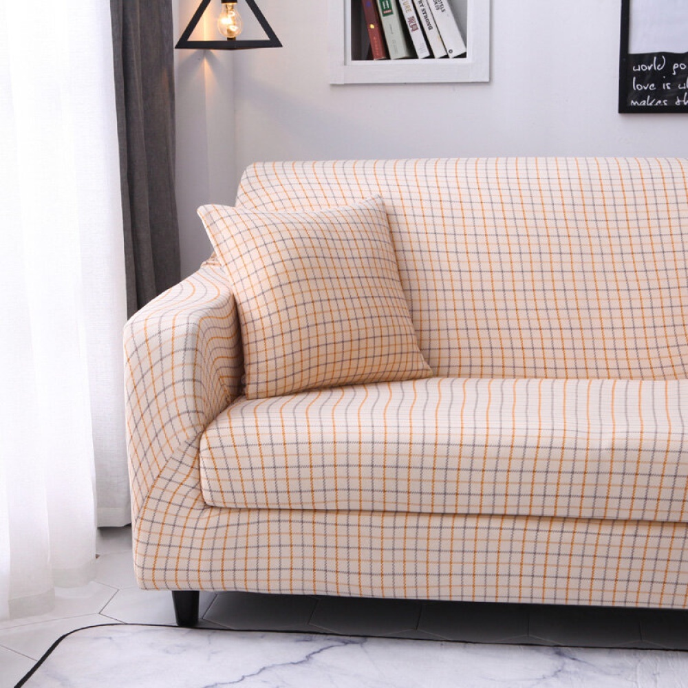 1/2/3 Seaters Sofa Cover Pillow Covers Elastic Chair Seat Protector Stretch Slipcover Home Office Furniture Accessories Decorations Beige Grid - 2 se - Image 2