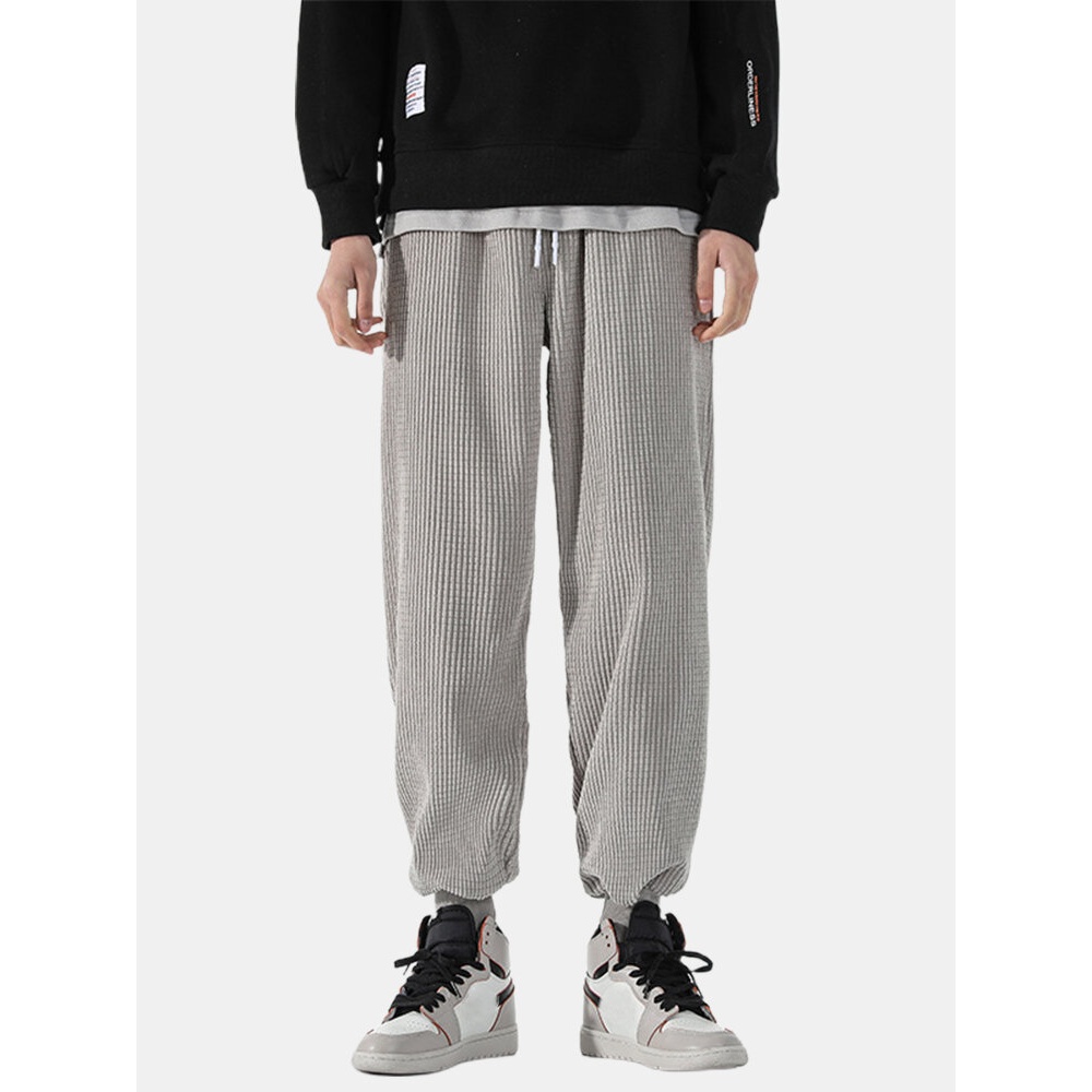 Mens Corduroy Solid Color Drawstring Casual Jogger Pants - Blue S