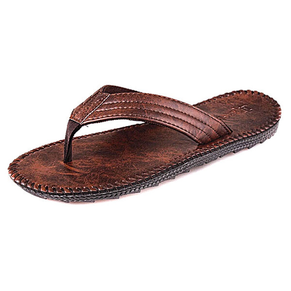 Men Leather Flip Flops Thick Bottom Comfortable Beach Can Be Immersed In Seawater Durable Shoes - 42 Yellow