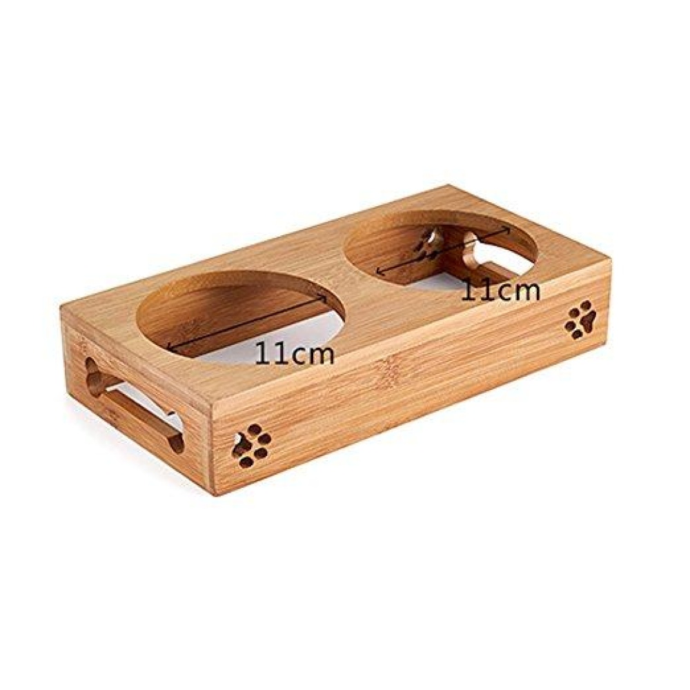 Double Pet Dog Bowl Stainless Steel Pet Bowl Bamboo Bottom Food Water Dual-use Pet Bowl - L - Image 2