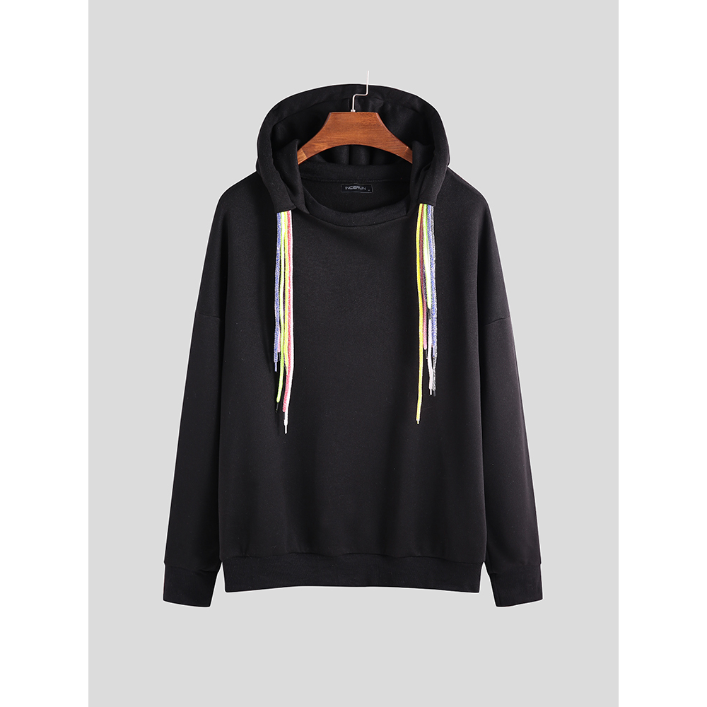 Multicolor Drawstring Solid Color Long Sleeve Hoodies - S Grey