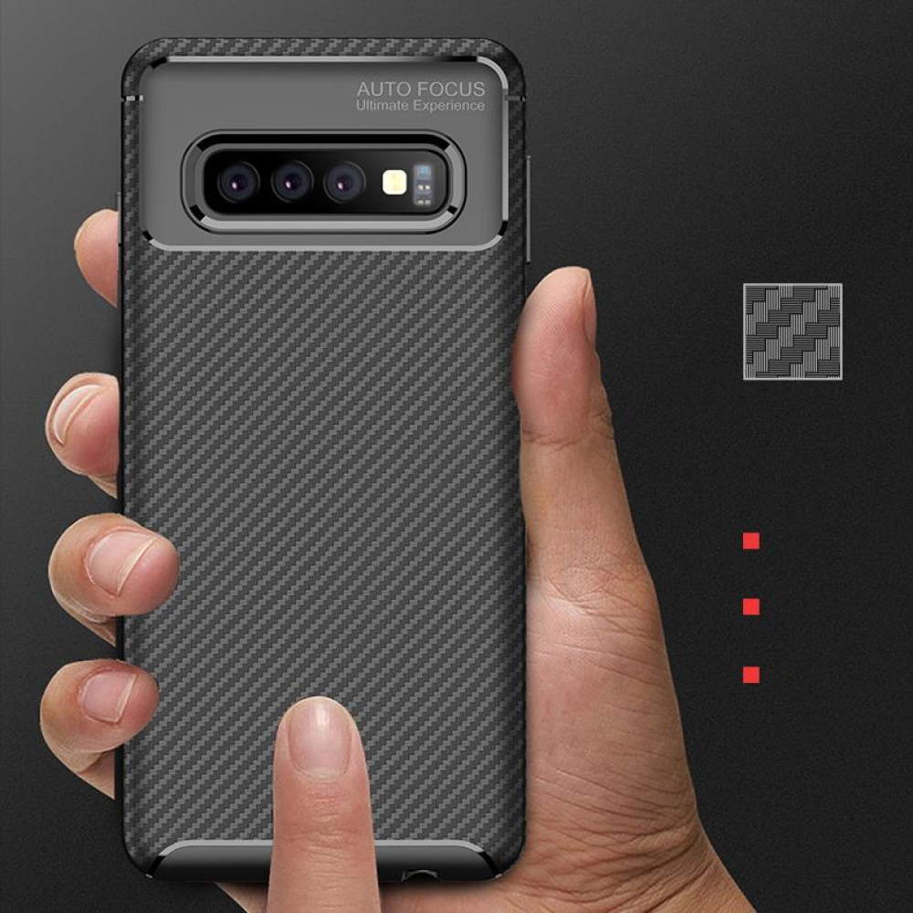 Protective Case For Samsung Galaxy S10 Plus 6.4 Inch Slim Carbon Fiber Fingerprint Resistant Soft TPU Back Cover - Black - Image 2