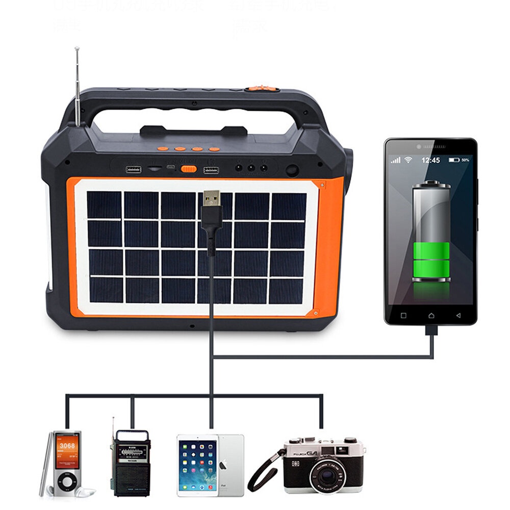 Outdoor 4500mAh Solar Power Bank Bluetooth Audio Radio USB rechargeable Comping Light for Camping Travel - Black - Image 2