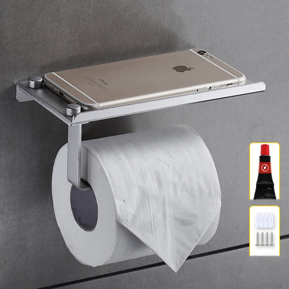 Aluminum Toilet Paper Punch Free Holder With Phone Shelf Wall Mounted Bathroom Accessories Tissues Roll Dispenser Matte - Image 2