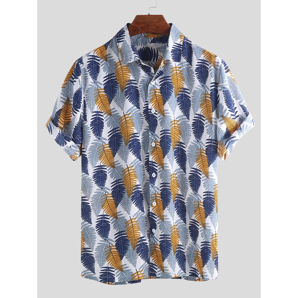 ChArmkpR Men Palm Leaves Printed Hawaiian Shirts - 2XL Green