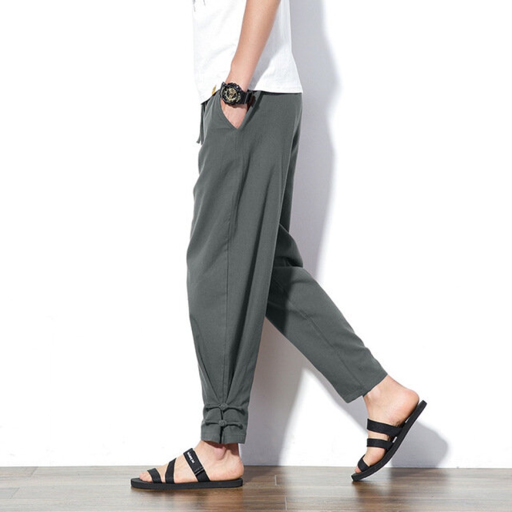 Linen Casual Pants Chinese Style Loose Cotton Pants - 34 Black
