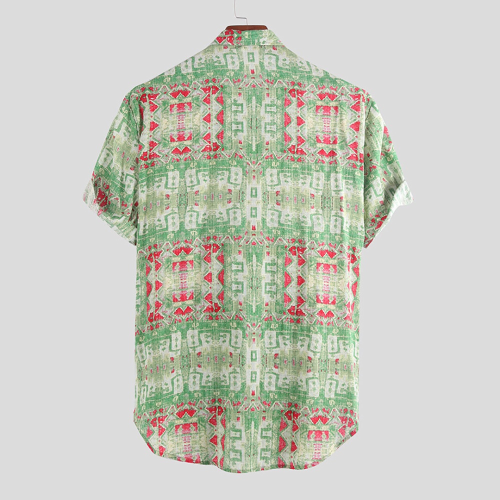 Abstract Batik Printing Short Sleeve Loose Shirts - 2XL Green - Image 2