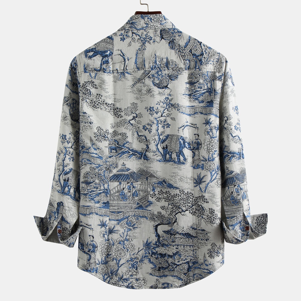 Vintage Landscape Painting Long Sleeve Shirt - S As Picture - Image 2