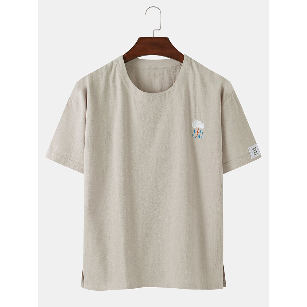 Mens Cute Thunderstorm Symbol Embroidery Casual Short Sleeve T-Shirts - Black S