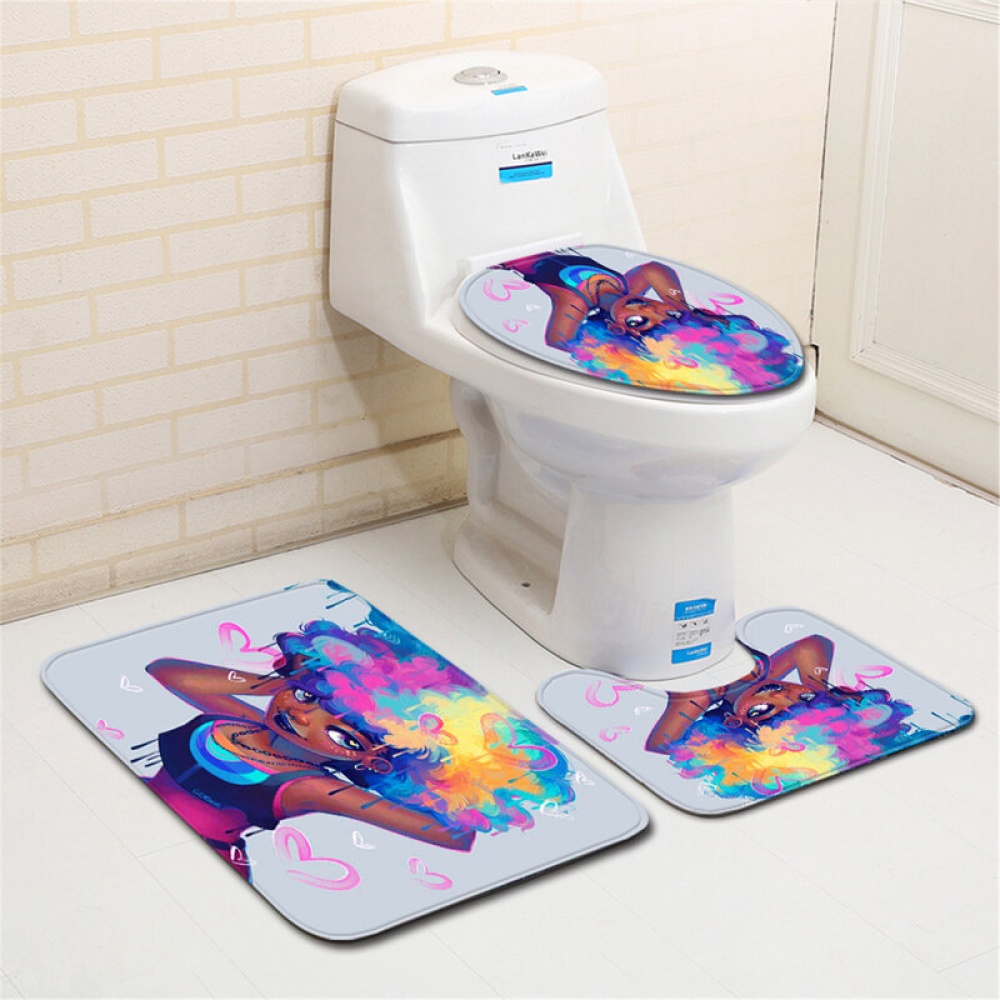 Waterproof Bathroom Shower Curtain Non-Slip European Marine Starfish Style Toilet Cover Mat Rug Pad Set - 3PCS - Image 2